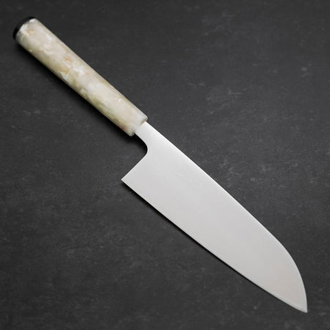 Santoku AUS-8 Polished Ocean White Handle 165mm-[Musashi]-[Japanese-Kitchen-Knives]
