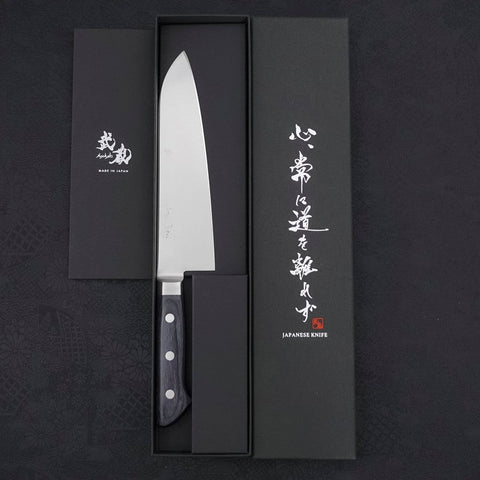 Santoku AUS-8 Polished Western Blue Handle 180mm-[Musashi]-[Japanese-Kitchen-Knives]
