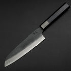 Santoku Blue Steel #1 Stainless Clad Kurouchi Dark Blue Urushi Handle 170mm-[Musashi]-[Japanese-Kitchen-Knives]