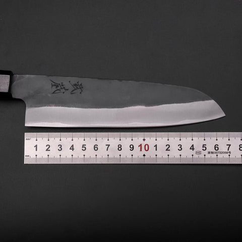 Santoku Blue Steel #1 Stainless Clad Kurouchi Green Urushi Handle 170mm (6.7”)-[Musashi]-[Japanese-Kitchen-Knives]