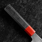 Santoku Blue Steel #1 Stainless Clad Polished Red and Black Urushi Handle 165mm (6.5”)-[Musashi]-[Japanese-Kitchen-Knives]