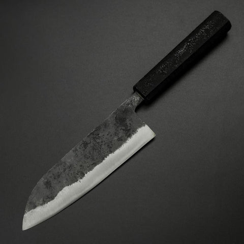 Santoku Blue Steel #2 Kurouchi Black Ishime Urushi Handle 165mm (6.5”)-[Musashi]-[Japanese-Kitchen-Knives]