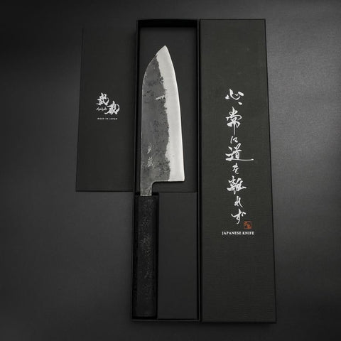 Santoku Blue Steel #2 Kurouchi Mango Ishime Urushi Negro 165mm
