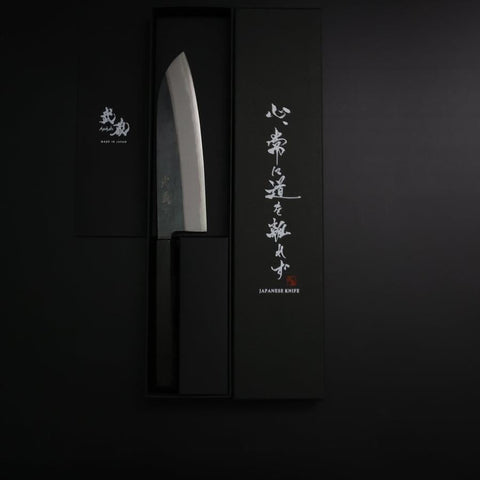 Santoku Blue Steel #2 Kurouchi Buffalo Ebony Handle 165mm (6.5”)-[Musashi]-[Japanese-Kitchen-Knives]