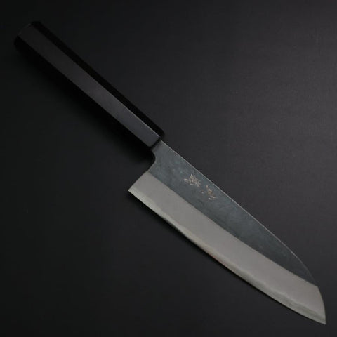 Santoku Blue Steel #2 Kurouchi Buffalo Ebony Handle 165mm (6.5”)-[Musashi]-[Japanese-Kitchen-Knives]
