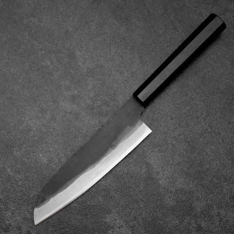 Santoku Blue Steel #2 Kurouchi Chokin Crane Buffalo Ebony Handle 165mm-[Musashi]-[Japanese-Kitchen-Knives]