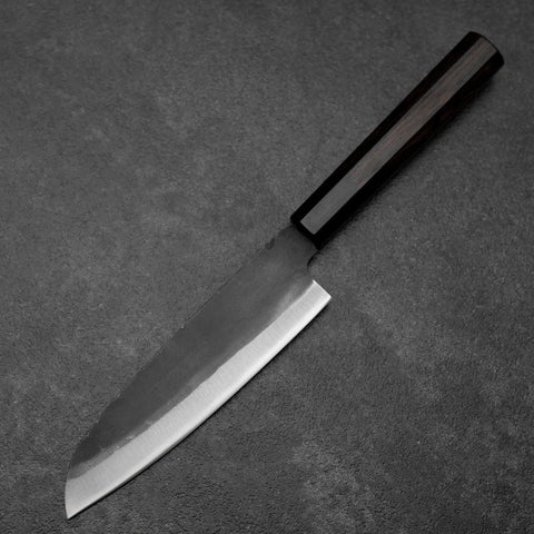 Santoku Blue Steel #2 Kurouchi Chokin Dragon Buffalo Ebony Handle 165mm (6.5”)-[Musashi]-[Japanese-Kitchen-Knives]