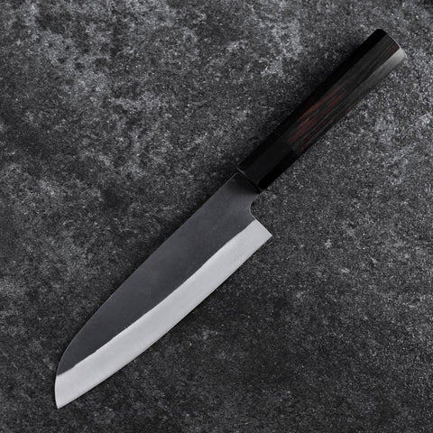 Santoku Blue Steel #2 Kurouchi Chokin Great Buddha Buffalo Ebony Handle 165mm (6.5")-[Musashi]-[Japanese-Kitchen-Knives]