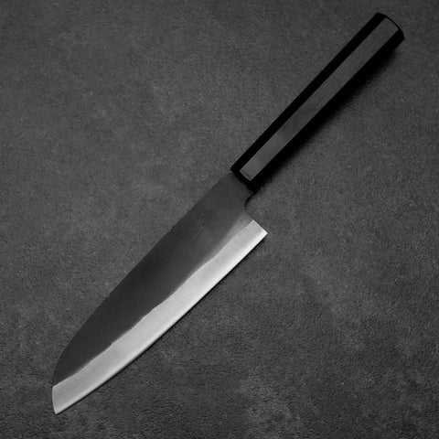 Santoku Blue Steel #2 Kurouchi Chokin Koi Buffalo Ebony Handle 165mm (6.5”)-[Musashi]-[Japanese-Kitchen-Knives]