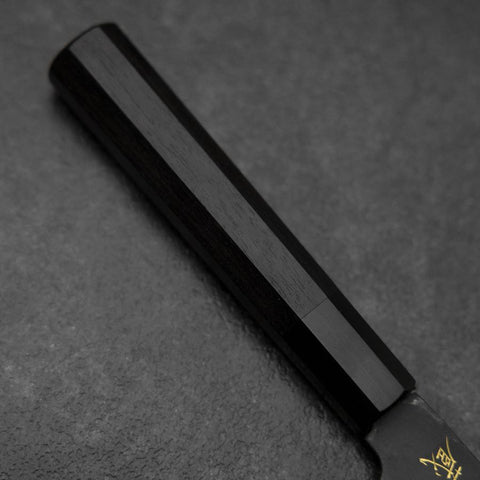Santoku Blue Steel #2 Kurouchi Chokin Koi Buffalo Ebony Handle 165mm (6.5”)-[Musashi]-[Japanese-Kitchen-Knives]