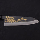 Santoku Blue Steel #2 Kurouchi Chokin Sakura-Fuji Buffalo Ebony Handle 170mm (6.7”)-[Musashi]-[Japanese-Kitchen-Knives]