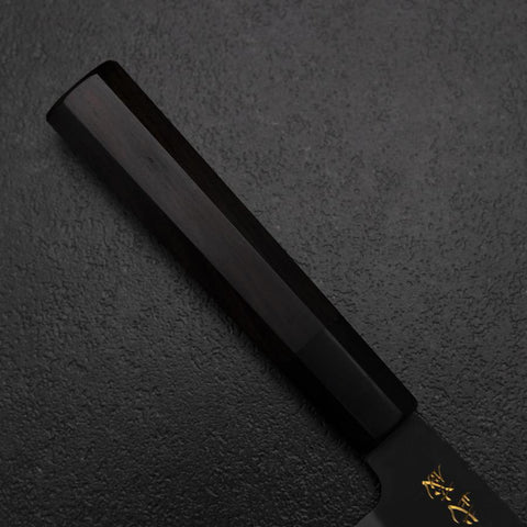 Santoku Blue Steel #2 Kurouchi Chokin Samurai Full Moon Buffalo Ebony Handle 165mm (6.5”)