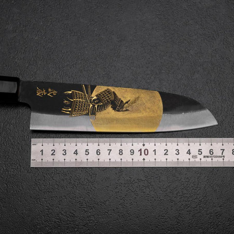 Santoku Blue Steel #2 Kurouchi Chokin Samurai Full Moon Buffalo Ebony Handle 165mm (6.5”)