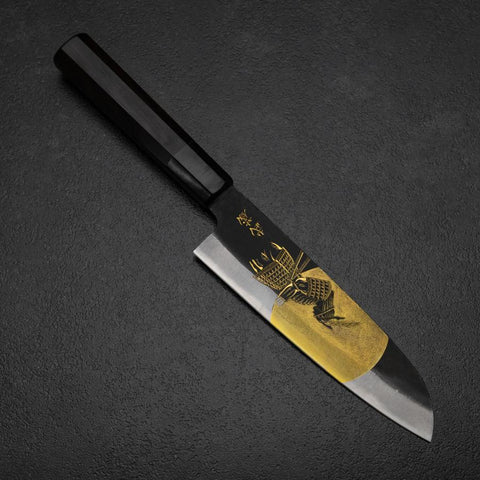 Santoku Blue Steel #2 Kurouchi Chokin Samurai Full Moon Buffalo Ebony Handle 165mm (6.5”)