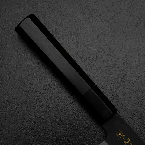 Santoku Blue Steel #2 Kurouchi Chokin Samurai New Moon Buffalo Ebony Handle 165mm (6.5”)