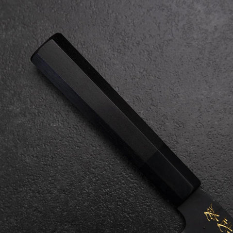 Santoku Blue Steel #2 Kurouchi Chokin Tigre-Bambú Mango de Búfalo Ébano 165mm