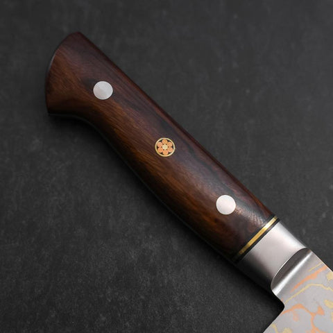 Santoku Blue Steel #2 Stainless Clad Colored Damascus Western Ironwood Handle 180mm-[Musashi]-[Japanese-Kitchen-Knives]