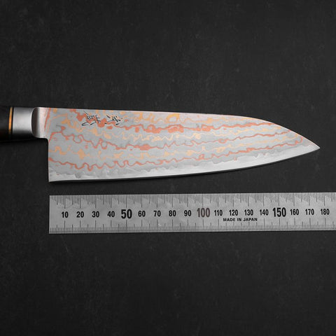 Santoku Blue Steel #2 Stainless Clad Colored Damascus Western Ironwood Handle 180mm-[Musashi]-[Japanese-Kitchen-Knives]