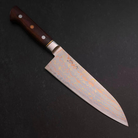 Santoku Blue Steel #2 Stainless Clad Colored Damascus Western Ironwood Handle 180mm-[Musashi]-[Japanese-Kitchen-Knives]