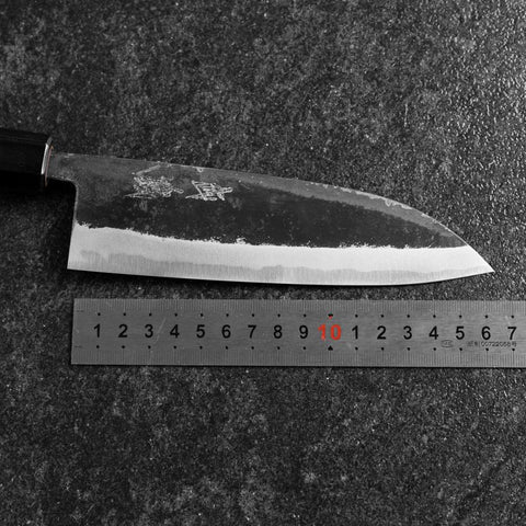 Santoku Blue Steel #2 Stainless Clad Kurouchi Buffalo Walnut Handle 165mm (6.5”)-[Musashi]-[Japanese-Kitchen-Knives]