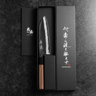 Santoku Blue Steel #2 Stainless Clad Kurouchi Buffalo Walnut Handle 165mm (6.5”)-[Musashi]-[Japanese-Kitchen-Knives]