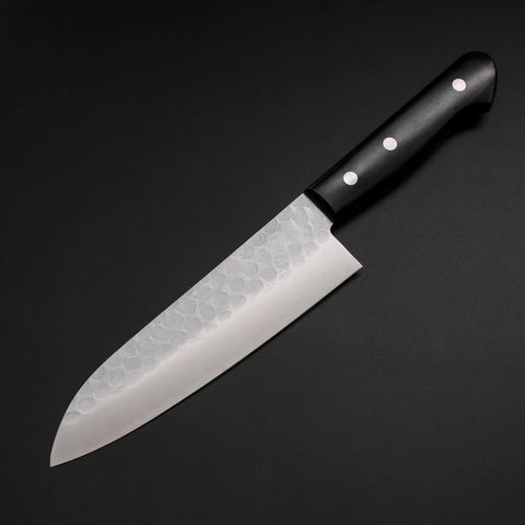 Santoku Blue Steel #2 Stainless Clad Tsuchime Western Handle Black 165mm (6.5”)-[Musashi]-[Japanese-Kitchen-Knives]