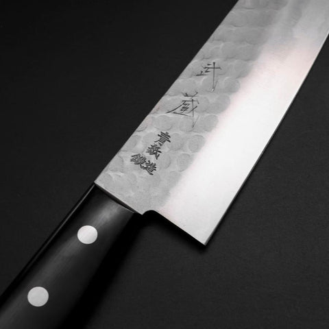 Santoku Blue Steel #2 Stainless Clad Tsuchime Western Handle Black 165mm (6.5”)-[Musashi]-[Japanese-Kitchen-Knives]