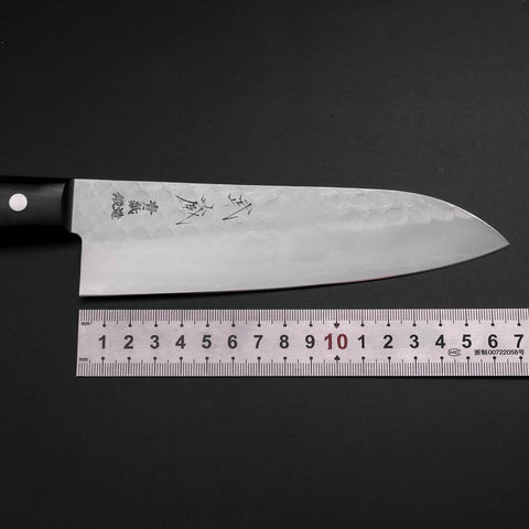 Santoku Blue Steel #2 Stainless Clad Tsuchime Western Handle Black 165mm (6.5”)-[Musashi]-[Japanese-Kitchen-Knives]