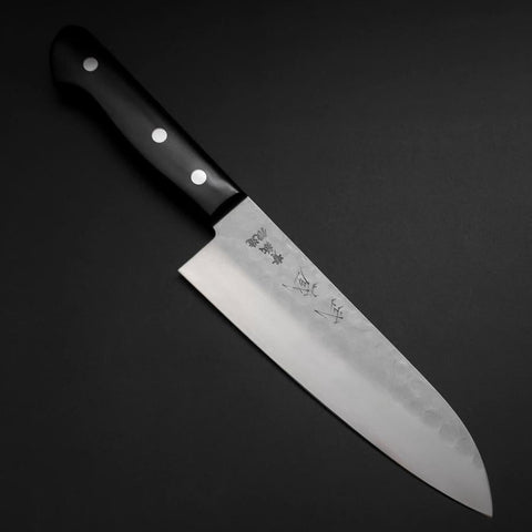 Santoku Blue Steel #2 Stainless Clad Tsuchime Western Handle Black 165mm (6.5”)-[Musashi]-[Japanese-Kitchen-Knives]
