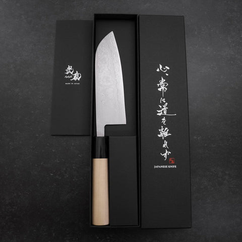 Santoku Blue Super Damascus Buffalo Magnolia Handle 165mm
