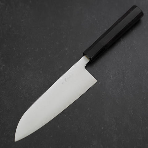 Santoku Blue Super Polished Buffalo Ebony Handle 165mm-[Musashi]-[Japanese-Kitchen-Knives]