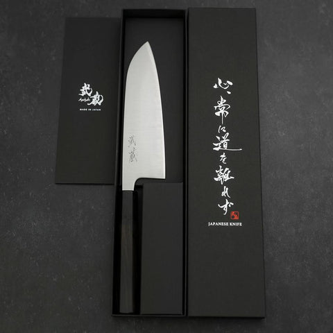 Santoku Blue Super Polished Buffalo Ebony Handle 165mm-[Musashi]-[Japanese-Kitchen-Knives]