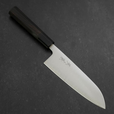 Santoku Blue Super Polished Buffalo Ebony Handle 165mm-[Musashi]-[Japanese-Kitchen-Knives]