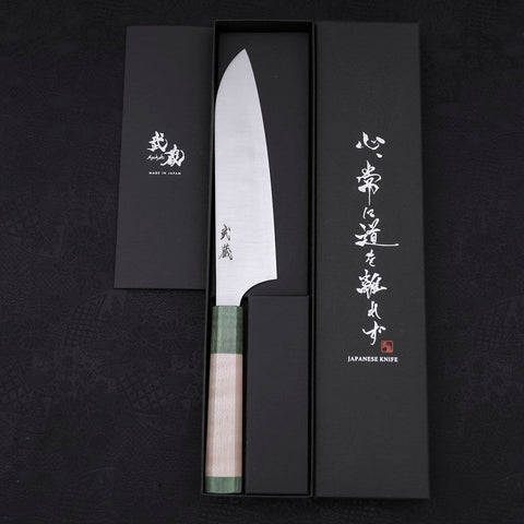Santoku Blue Super Pulido Mango de Arce Verde 180mm