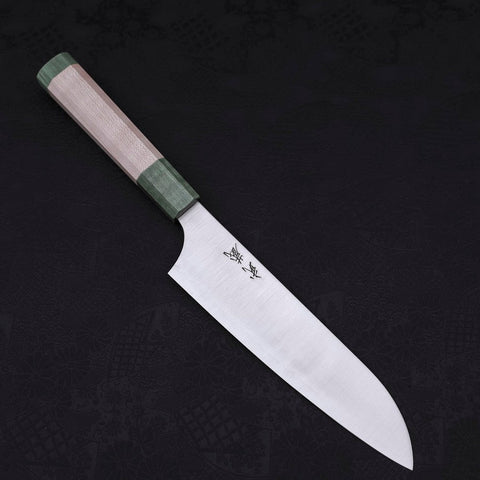 Santoku Blue Super Polished Maple Green Handle 180mm (7”)