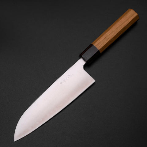 Santoku Blue Super Polished Zelkova Handle 165mm-[Musashi]-[Japanese-Kitchen-Knives]