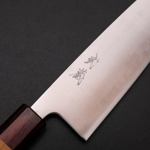 Santoku Blue Super Polished Zelkova Handle 165mm-[Musashi]-[Japanese-Kitchen-Knives]