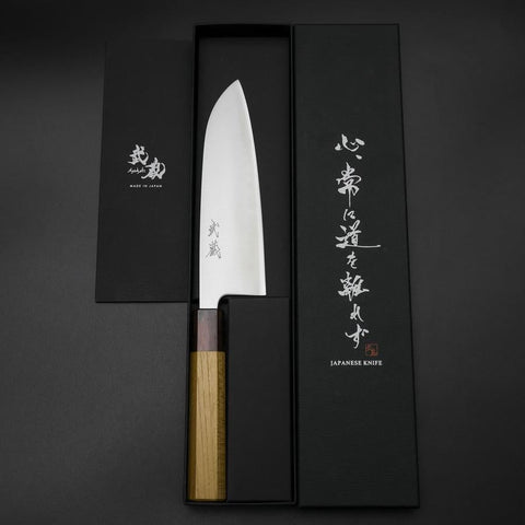 Santoku Blue Super Polished Zelkova Handle 165mm-[Musashi]-[Japanese-Kitchen-Knives]