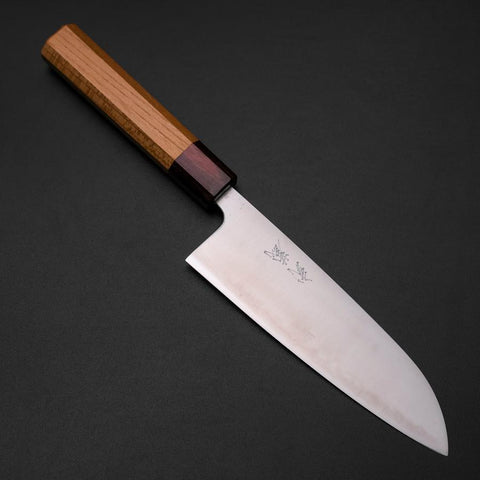Santoku Blue Super Polished Zelkova Handle 165mm-[Musashi]-[Japanese-Kitchen-Knives]