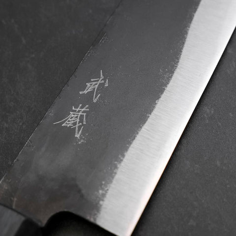 Santoku Blue Steel #1 Kurouchi Dark Blue Urushi Handle 180mm-[Musashi]-[Japanese-Kitchen-Knives]