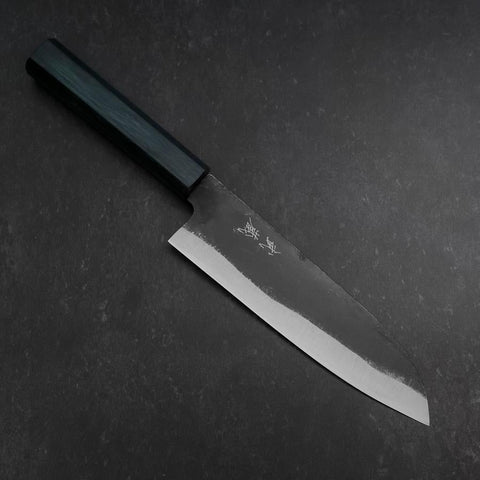 Santoku Blue Steel #1 Kurouchi Dark Blue Urushi Handle 180mm-[Musashi]-[Japanese-Kitchen-Knives]