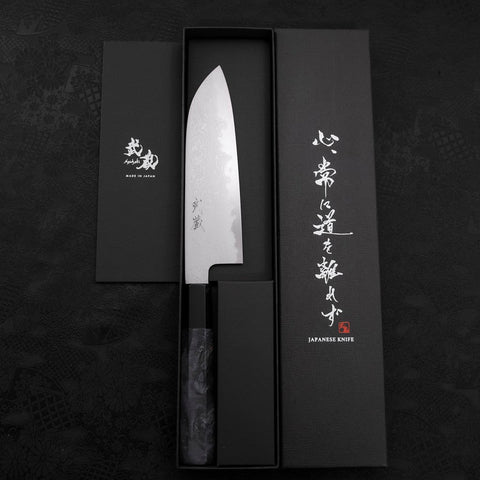 Santoku Blue Steel #1 Suminagashi Maple Blue Handle 170mm