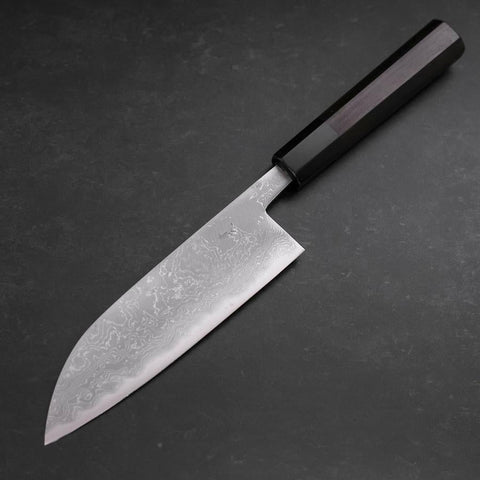 Santoku Blue Steel #2 Damascus Buffalo Ebony Handle 165mm-[Musashi]-[Japanese-Kitchen-Knives]