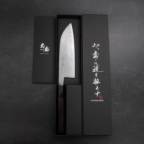 Santoku Blue Steel #2 Damascus Buffalo Ebony Handle 165mm-[Musashi]-[Japanese-Kitchen-Knives]
