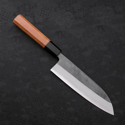 Santoku Blue Steel #2 Kurouchi Buffalo Teak Handle 165mm-[Musashi]-[Japanese-Kitchen-Knives]