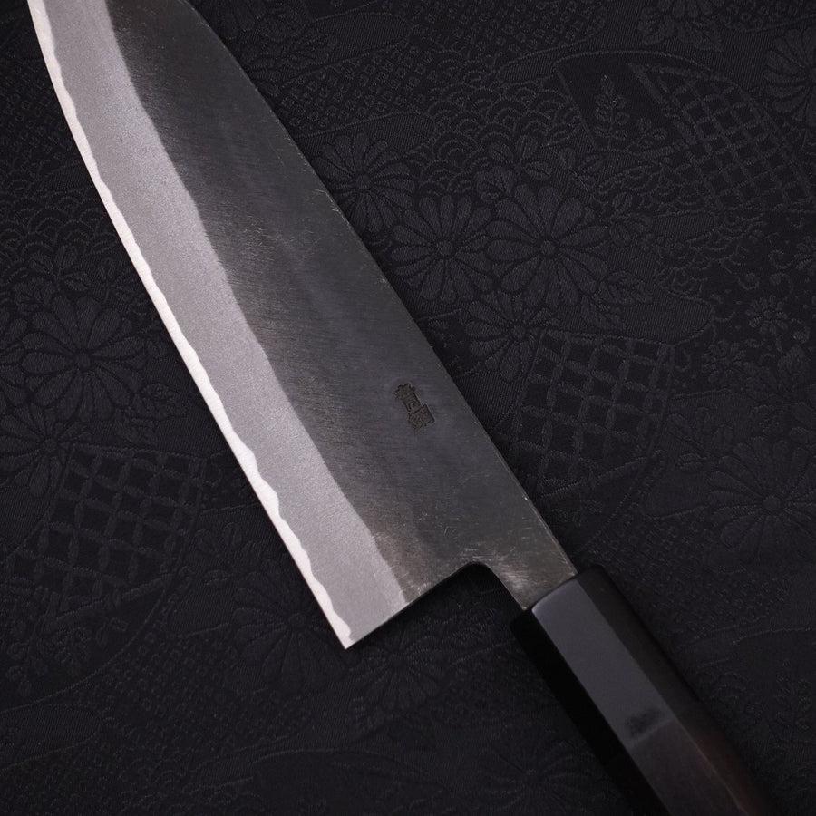 Santoku Blue Steel #2 Kurouchi Chokin Nami-Fuji Buffalo Ebony Handle 170mm (6.7”)-[Musashi]-[Japanese-Kitchen-Knives]