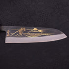 Santoku Blue Steel #2 Kurouchi Chokin Nami-Fuji Buffalo Ebony Handle 170mm-[Musashi]-[Japanese-Kitchen-Knives]