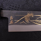 Santoku Blue Steel #2 Kurouchi Chokin Nami-Fuji Buffalo Ebony Handle 170mm-[Musashi]-[Japanese-Kitchen-Knives]