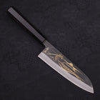 Santoku Blue Steel #2 Kurouchi Chokin Nami-Fuji Buffalo Ebony Handle 170mm-[Musashi]-[Japanese-Kitchen-Knives]