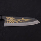 Santoku Blue Steel #2 Kurouchi Chokin Sakura-Fuji Buffalo Ebony Handle 170mm-[Musashi]-[Japanese-Kitchen-Knives]